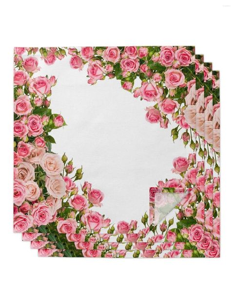 NABELA TABELA 4PCS FLOR ROSE FLOR Rosa Rosebush quadrado de 50 cm de pano de decoração de casamento que serve guardanapos