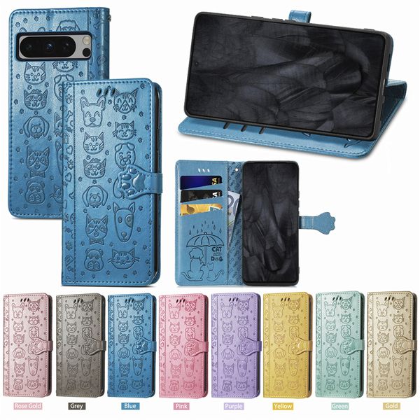 Custodia in pelle magnetica con motivo animale per Google Pixel 8 Pro 7A 6A 5A 5G 4A 7Pro 5XL 4XL Borsa a portafoglio con fessura per carta con supporto per gatto per cani