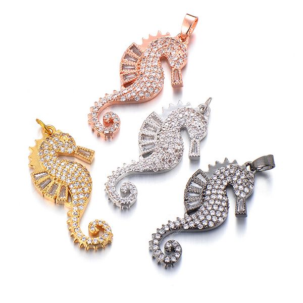 Pingente de cavalo marinho fofo animal CZ pingentes para fazer joias colar feminino micro pave zircão branco transparente feito à mão joias da moda amuletos de zircão animal marinho