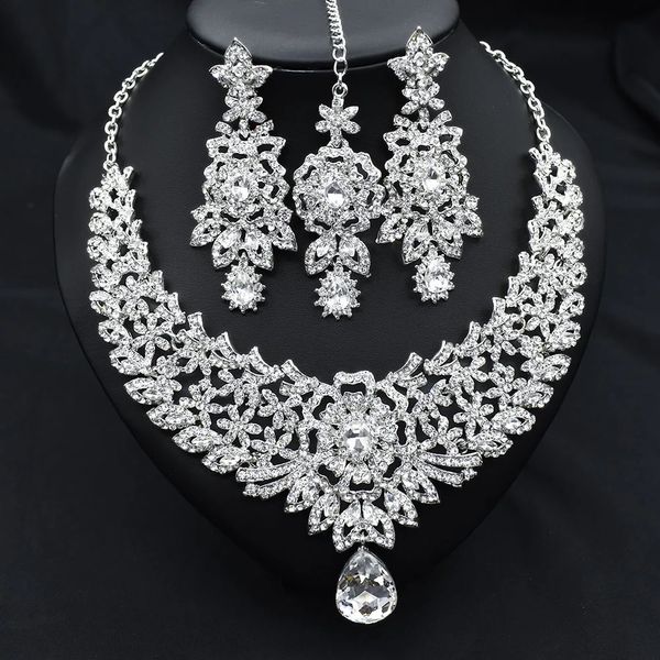 Hochzeit Schmuck Sets C30 Stirn Kette Halskette Ohrringe Set Dubai Schmuck Geschenke für Frauen Indische Afrikanische Braut Haar Zubehör 231116