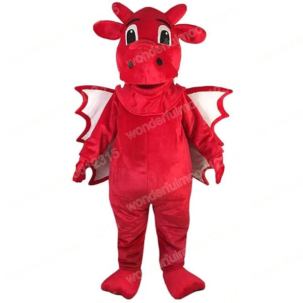Costumes de mascotte de dragon rouge de performance, costumes de carnaval de dessin animé, cadeaux d'Halloween, tenue de jeux fantaisie unisexe, tenue de publicité extérieure de vacances