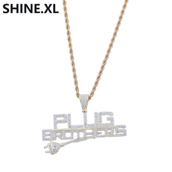 Spina Hip Hop con pendente a lettera Iced Out Collana con pendente placcato oro 14K con zirconi completi da uomo Bling Street Jewelry2662