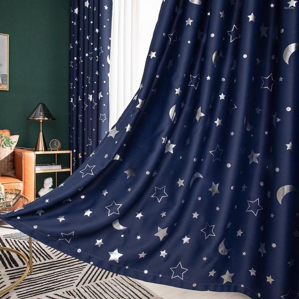 Tenda 2pz Tende oscuranti per soggiorno Camera da letto Stella e luna Cucina Decorazioni per finestre Blocco della luce termica