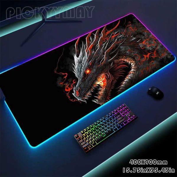 Mauspads, Handgelenkstützen, Drache, großes RGB-Gamer-Mauspad, Mauspad, Gaming-Schreibtischunterlage, LED-Tastaturmatten, leuchtende Schreibtischpads, Mauspad für PC, Mauspads YQ231117