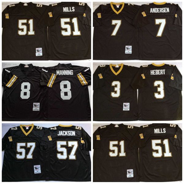 Ncaa 75th Vintage Football Bianco 8 Archie Manning Jersey Ed 57 Rickey Jackson 7 Morten Andersen 3 Bobby Hebert 51 Sam Mills Maglie