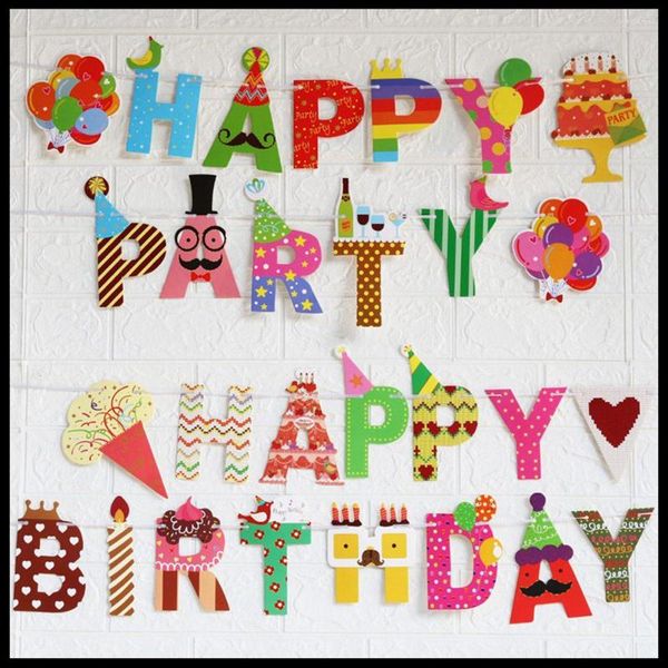 Decorazione per feste Lettere di carta Buon compleanno Striscioni Forniture Accessori Decorazioni decorative Bambini Adulti Appeso fai-da-te