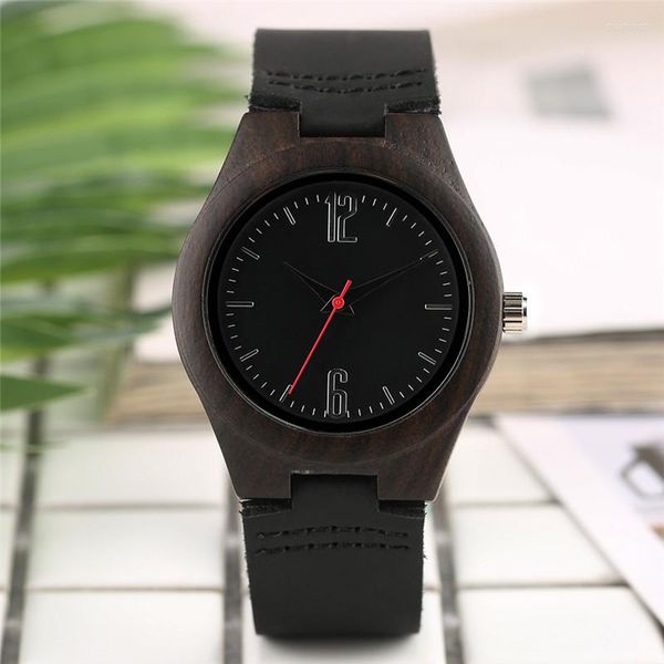 Нарученные часы Top Gifts Роскошное дерево дерево женское платье Watch Creative Red Second Pointer Casual Leath