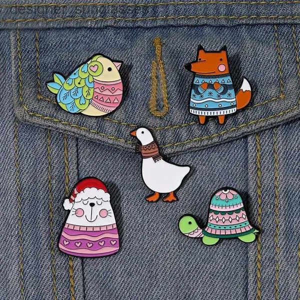 Alfinetes Broches Hpy Esmalte de InvernoPersonalizadosPássaro Gato Raposa Tartaruga Ganso BrochesLelEmblemasAnimalSuéter JoiasPresenteparaCriançasAmigosL231117