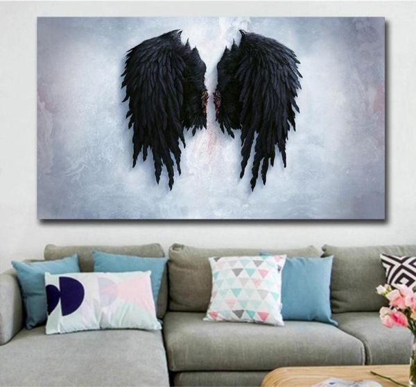 Black Angel Wings Tela Pittura di grandi dimensioni Immagine della parete Opera d'arte Decorazione della casa Stampa poster da parete Cuadros Decoracion6377853