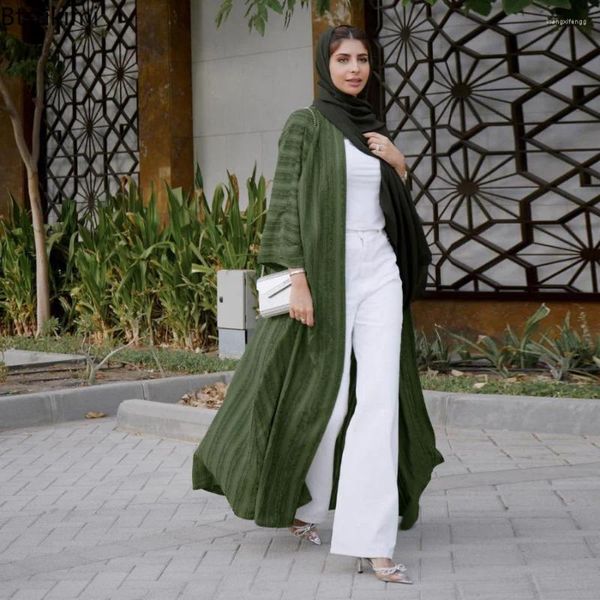 Abbigliamento etnico 2023 Musulmano Moda Donna Kimono Abaya Solido a righe Retro Cardigan Robe Dubai Medio Oriente Arabia Saudita Eid Vestiti