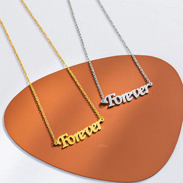 Anhänger Halsketten Cursive Font Forever Halskette für Frauen Edelstahl Brief Choker Kette Charm Collares Para Mujer BFF