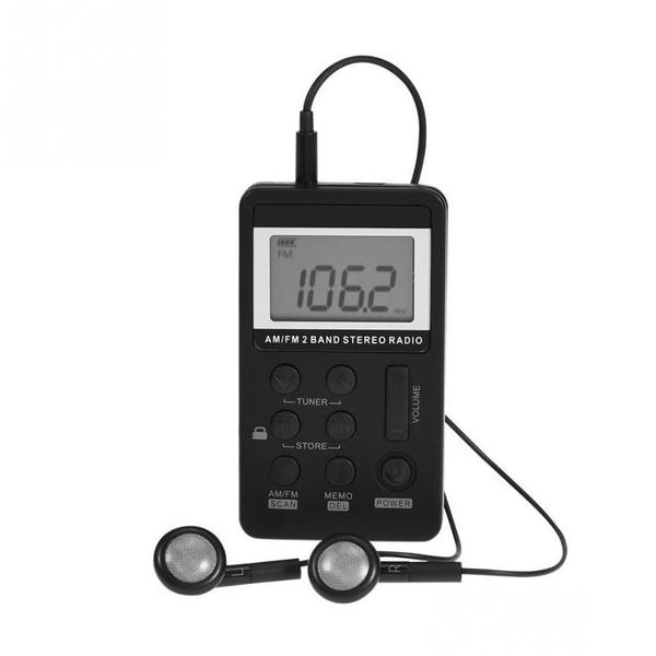 Radyo Hanrongda Mini Taşınabilir AM/FM Çift Bantlı Stereo Cep Alıcı Pil LCD Ekran Kulaklık HRD-103 Bırakma Teslimat Electroni Dhryi