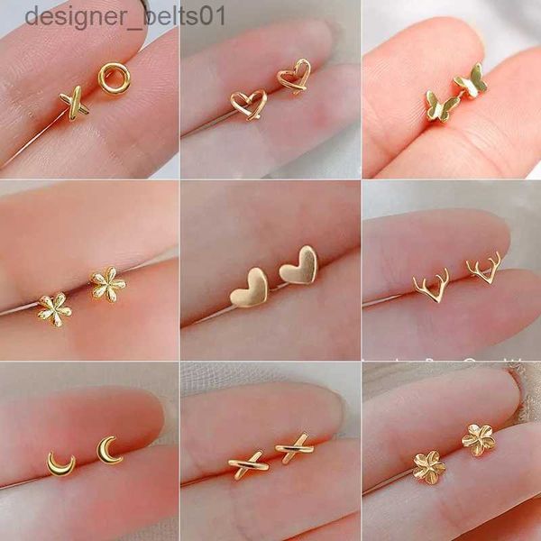 Ohrstecker versilbert Goldfarbe Mini kleiner Schmetterlings-Herz-Bolzenohrring für Frauen Knorpel Helix Tragus Ohrpiercing Schmuck GeschenkL231117