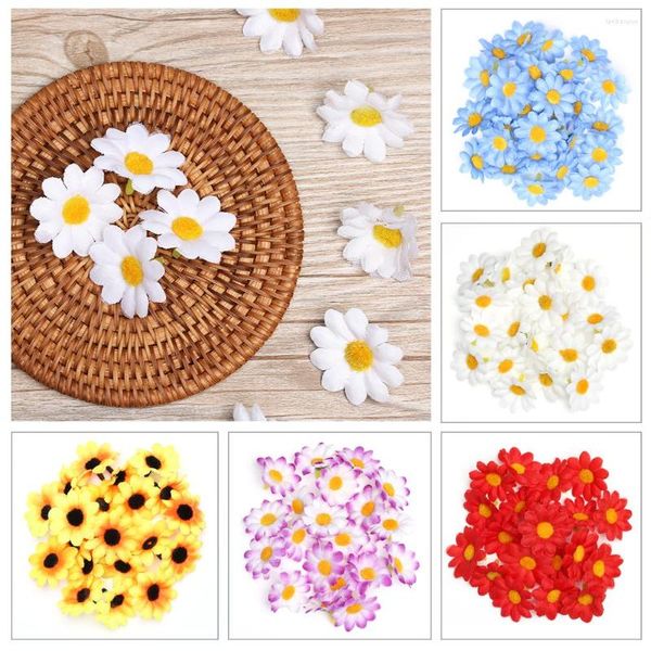 Dekorative Blumen, 50 Stück, künstliche Frühlingsgerbera, Gänseblümchenköpfe, Sonnenblume, DIY, Kuchen/Hochzeitsfeier, Dekoration, Handwerk