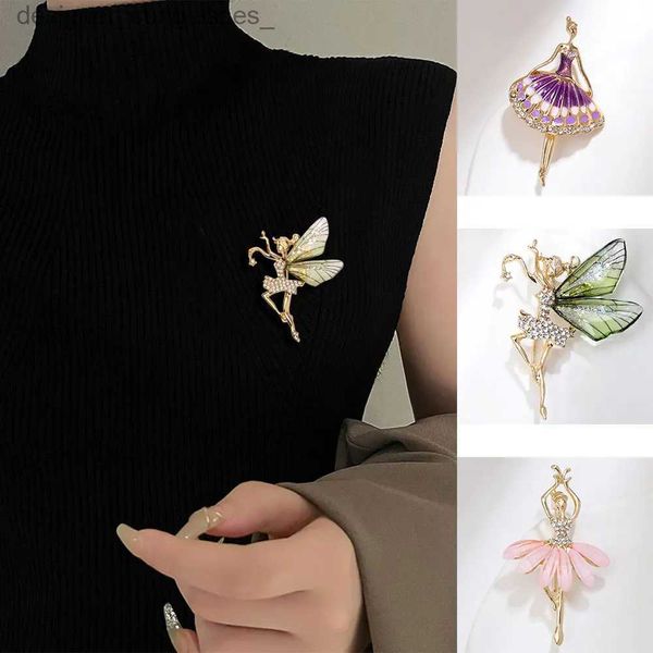 Spille Spille di lusso Ali trasparenti Spilla da fata Elegante farfalla Ballerina Pins Creativo Strass Lega Accessori di abbigliamento RegaliL231117