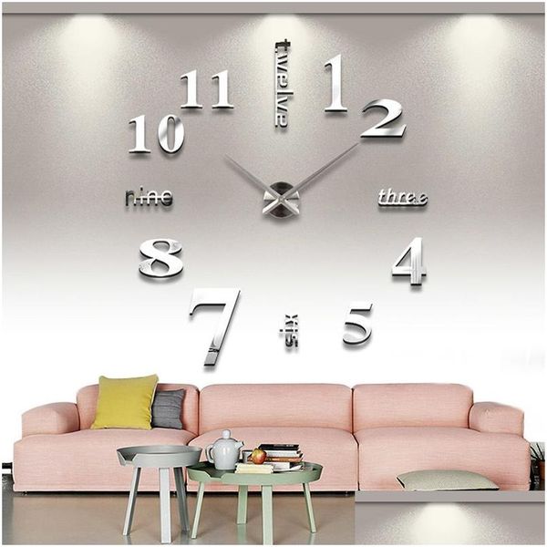 Orologi da parete Super Big Fai da te Orologio acrilico Evr Specchio in metallo Orologi digitali personalizzati Y200109 Drop Delivery Home Garden Decor Dhqb8