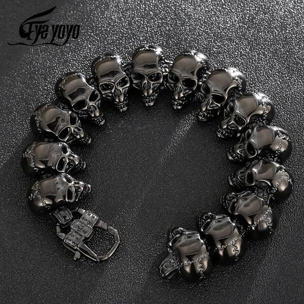 Manschette Punk Lange Schädel Armbänder Für Männer Edelstahl Schwarz Schädel Charme Link Kette Armbänder Männlichen Gothic Schmuck 231116