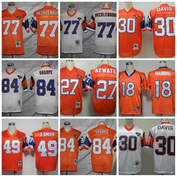 NCAA 75. Vintage Futbol 18 Peyton Manning Formaları Mavi Beyaz 27 Steve Atwater 84 Shannon Sharpe 7 John Elway 30 Terrell Davis 49