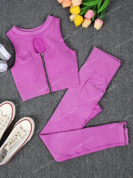 Set da 1/2/3/4 pezzi con cerniera a coste Set sportivo da donna Abbigliamento da palestra Tuta senza cuciture per tute fitness Donna YogaSet da yoga da donna Abbigliamento fitness Set da donna