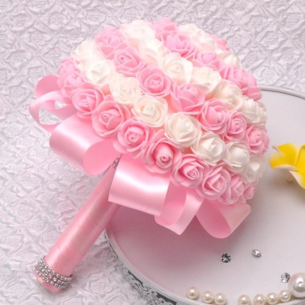 Fiori decorativi Colore della caramella Turchese Matrimonio Bouquet da sposa Sposa che tiene Simulazione Rose romantiche coreane