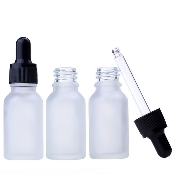 Mattglas-Tropfflaschen für ätherische Öle, 15 ml, Kosmetikverpackung, 624 Stück/Menge mit schwarz-weißen Kappen