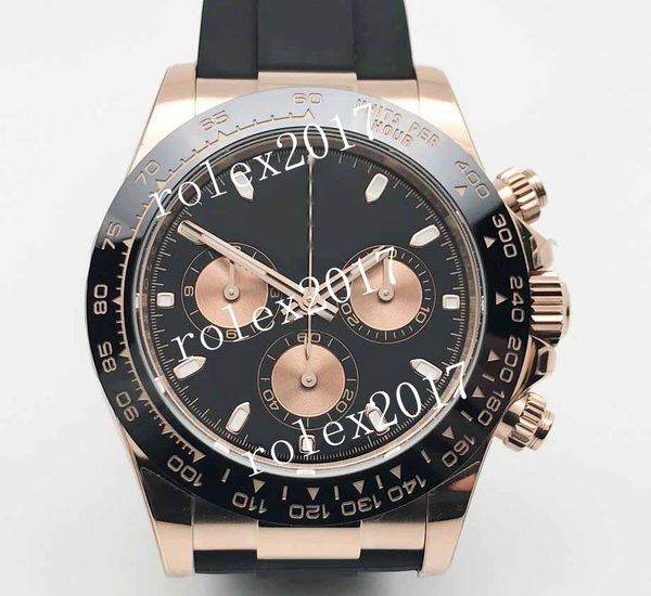 BTF 4130 Cronógrafo Super Men de Fábrica Redes de punho Black Dial com 18k Rosa Boldado de Cerâmica Placada por Cerâmica Sapphire Wimbledon Rubber Automatic Watch