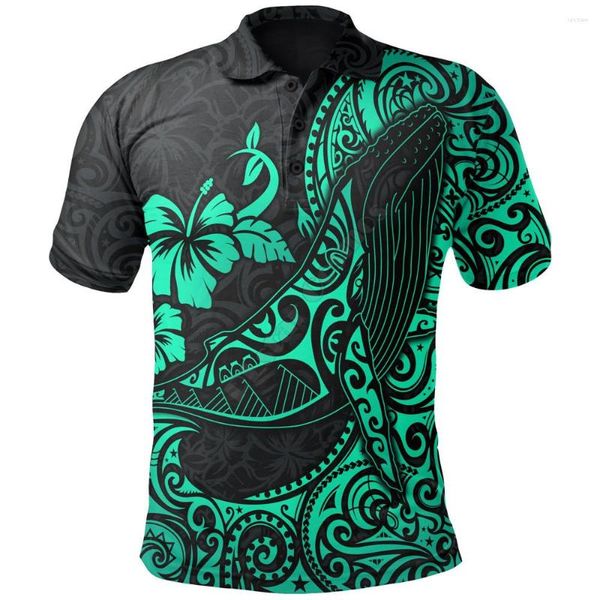 Erkek Tişörtleri Polinezya Hawaii Polo Gömlek Turkuaz Kambur Balina 3d Baskılı Erkekler Kadın Kısa Kollu Yaz T-Shirt 01