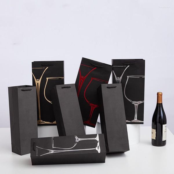 Confezione regalo 12 pezzi Scatole di imballaggio per bottiglia di vino singola Abbronzante Festa di compleanno Regali di festa Bevande di birra Borsa di stoffa nera Deposito di champagne