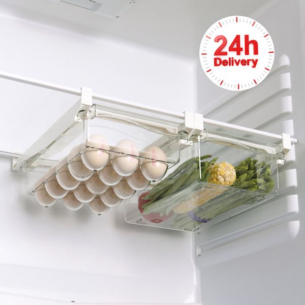 Aufbewahrungshalter Racks Küchenkühlschrank Aufbewahrungsorganisatoren Container Kühlschrankregal Organizer Obst Ei Rutsche unter Regalen Schublade Küchenzubehör 230414