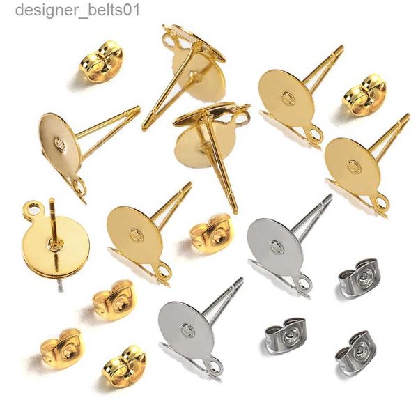 Stud 100Sets Aço Inoxidável Ear Studs com Plug Back Gold Color Brinco Base Brinco Dangle Pingente Jóias Fazendo DIY WholesaleL231117