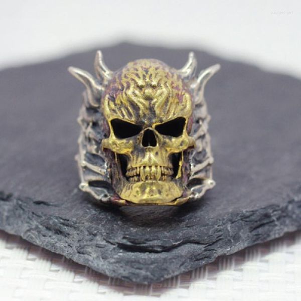 Ringos de cluster 925 Sterling Silver Skull Hiphop Men Punk Biker Ring Jóias A5016