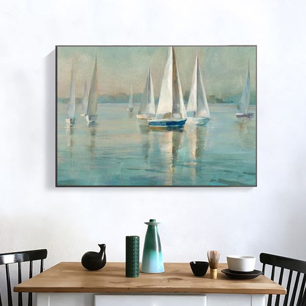 Pittura su tela Drop-shipping Modern Wall Art Canvas Seascape Poster Nordic Wall Picture for Living Room Boat Sea Canvas Painting Senza cornice