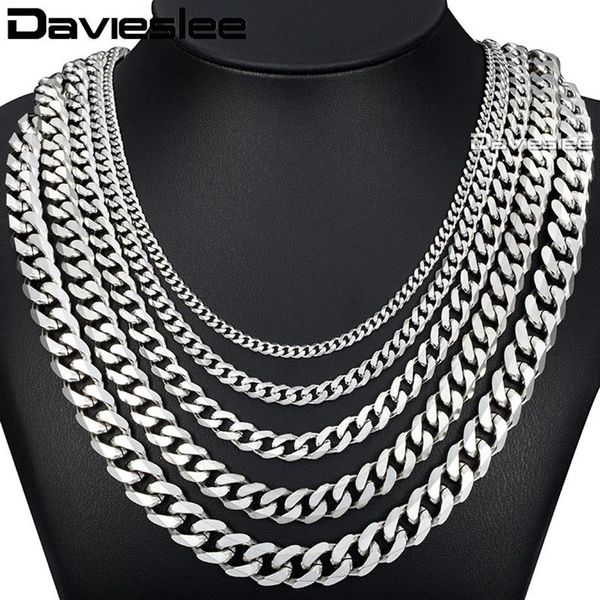 Davieslee 60 cm Catena da uomo Collana in acciaio inossidabile color argento per uomo Curb Cuban Link Gioielli Hip Hop 3 5 7 9 11mm DLKNM071952