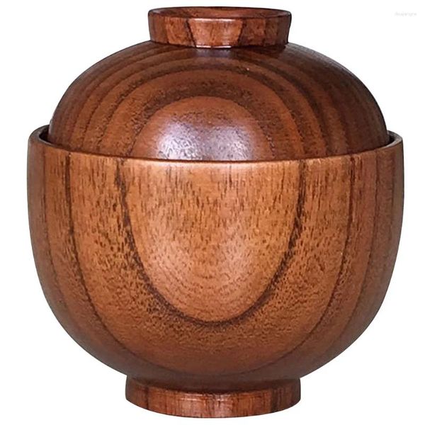 Set di stoviglie Ciotola in legno con coperchio Piccola porzione in legno per insalata di riso, zuppa, antipasti, frutta