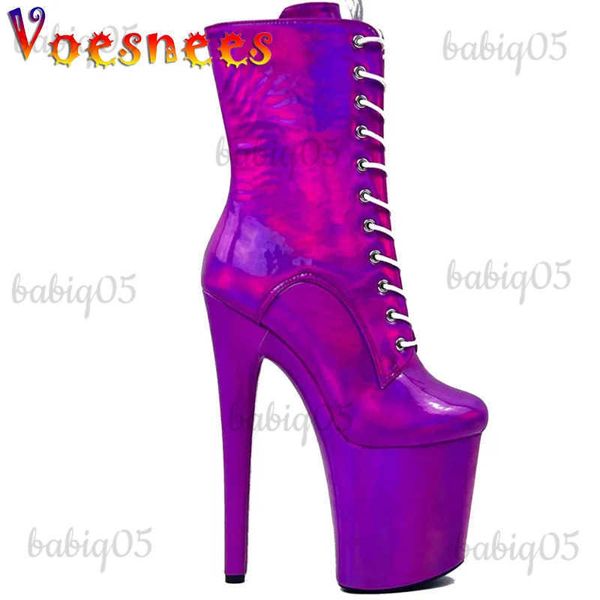 Stivali 8 pollici Pole Dance Scarpe da donna Stivali stringati laser Petent Pelle con tacco sexy Stivali con plateau Cerniera laterale Tacco alto Stile super hot T231117