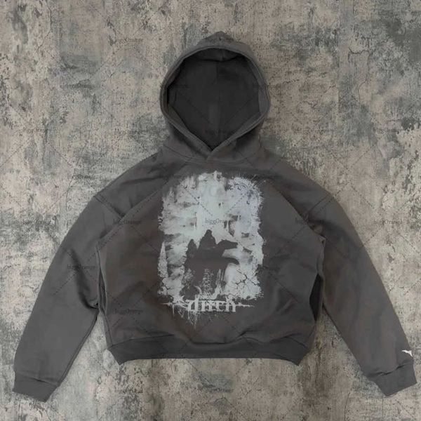 Erkek Hoodies Sweatshirt Retro Gotik Şeytan Baskı Büyük Boyu Külot Kadın İlkbahar ve Sonbahar Moda Sokak Hip-Hop Harajuku Gevşek Kazak Erkekler T231117