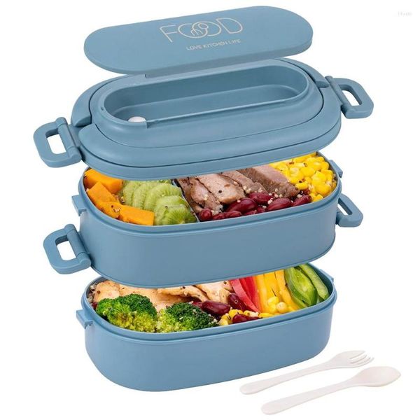 Dinnerware sets para lancheira Bento à prova de vazamentos para crianças talheres de adultos Caixas Kid Men Mulheres Escolas Trabalhadoras Sky Blue