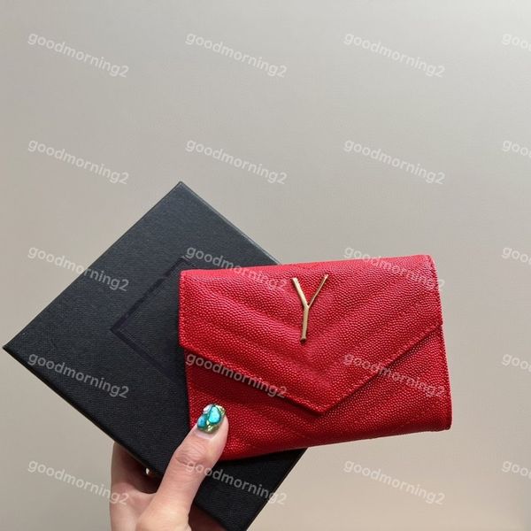2023 bolsa de designer de luxo feminina porta-cartões dobrável aba padrão clássico caviar atacado 7 cores pequena mini carteira feminina cor pura couro seixo com caixa