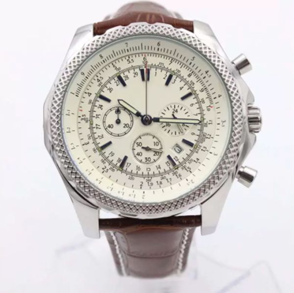 Motores novos relógios Qualidade B06 B01 A25362 Cronógrafo Movimento de Bateria Quartz Dial prateado Homens Assista a pulseira de couro Designers de relógios de pulso