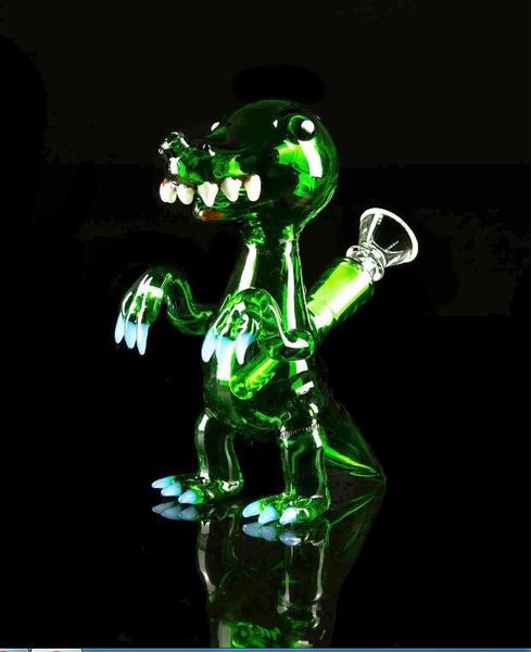 Narghilè di vetro spesso per dinosauri Bong Shisha Downstem Perc Beaker Dab Rigs Tubo di vetro per fumo con ciotola da 14 mm Tabacco