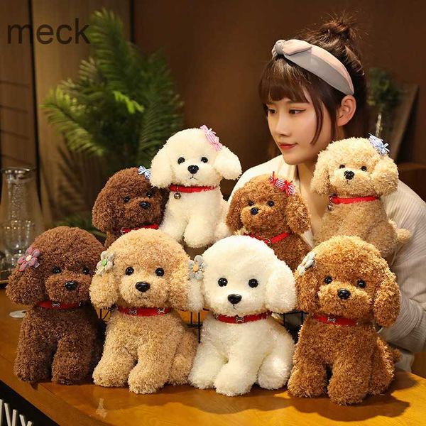 Animali di peluche ripieni 1Pc 22 / 28cm Bella capelli ricci Teddy Dog Giocattoli di peluche indossa collare Testa Fiore Teddy Dolls Farcito Peluche Regali di compleanno per bambini