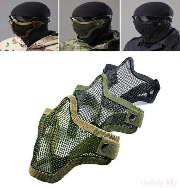 Halbes unteres Gesicht, Metall, Stahlnetz, Netz, Jagd, taktische Schutzmaske für Airsoft, Bewegungsmaske TY9414331258