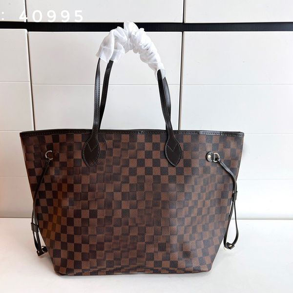 checkered luxury totes leather handle women Designer handbag High quality classic Coffee Checkered Handbag female shoulder bag Medium Shopping Bag 40995