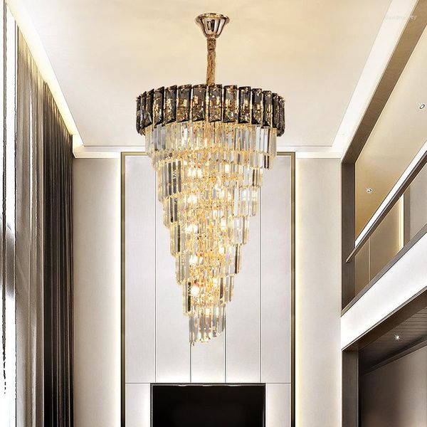 Chandeliers lideraram o Cristal de Luxo Espiral Big Big Chandelier Duplex Building Hollow Holding Frept Feltle Grande Lâmpada Modern Villa Hall Stairs