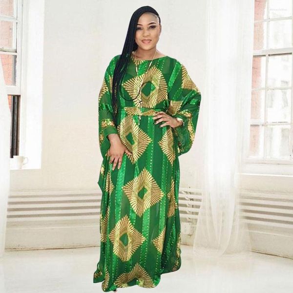 Ethnische Kleidung Stil Fledermausärmel Lose Afrikanische Kleider Herbst Oansatz Frauen Abayas Dubai Muslimische Robe Africaine Femme Mit Schärpen