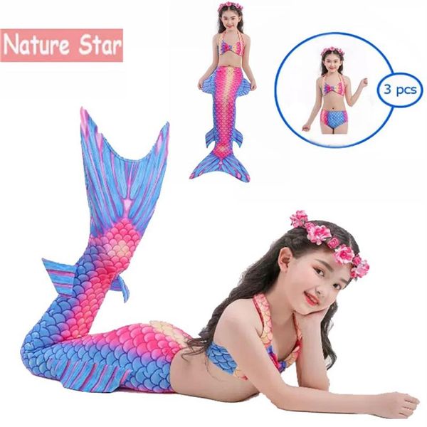Natureza estrela roupa de banho infantil cauda de sereia maiô para meninas mar-sereia princesa conjunto de biquíni piscina praia banho su221w