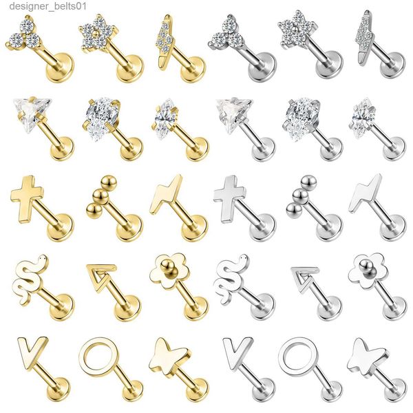 Stud ZS 1 PC CZ Cristallo Labret Piercing sul labbro 16G Orecchino a bottone in acciaio inossidabile 2 colori Cartilagine dell'orecchio Tragus Helix Piercing Gioielli 8MML231117