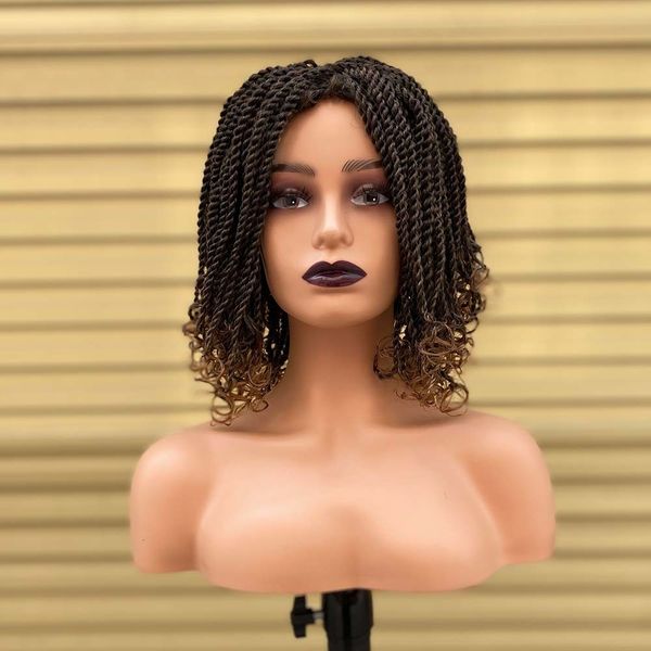 Caixa de perucas de cosplay trançada para mulheres negras resistentes ao calor Crochet Kinky 2 Twist ombre loira africana sintética Short Bob Braiding Hair Wig 230417