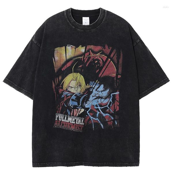 Herren T-Shirts Y2k Washed Vintage Herren T-Shirt Hip Hop Streetwear Anime Grafikdruck Shirt Harajuku Baumwolle T-Shirt Sommer Kurzarm T-Shirts