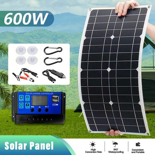 Carregadores 600W 18V Painel Solar de Cristal Único Dual USB 12V 5V DC Carregador Flexível Adequado para Carro RV Bateria Charg 231117